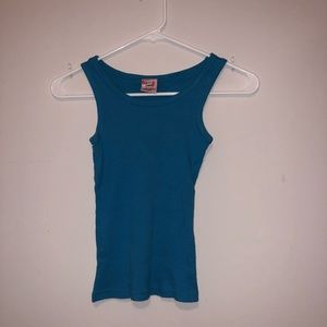 A blue tank top